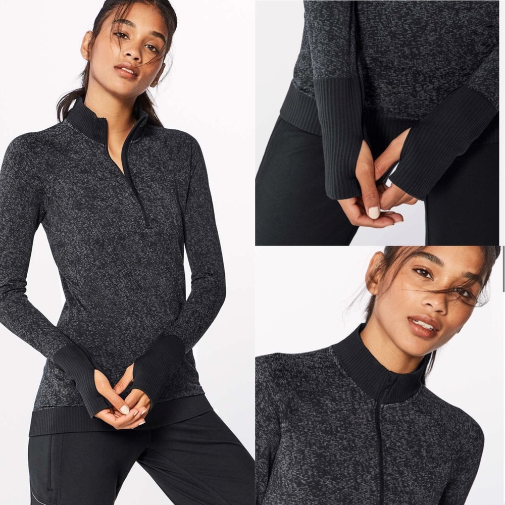 Lululemon rest less half zip in black/dark cast